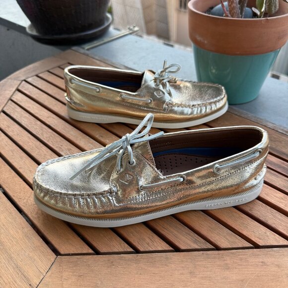 Sperry Womens Gold Boat Shoes Size 8 - Picture 4 of 8